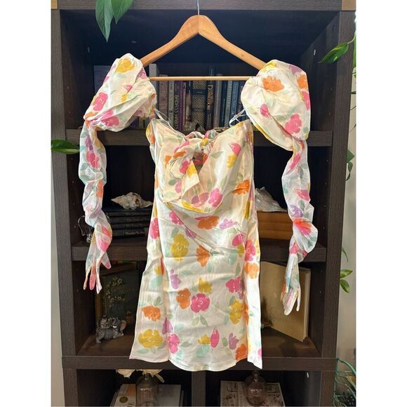 NWT For Love & Lemons Hazel White Floral Mini Dress With Gloves Size Small - Picture 5 of 10